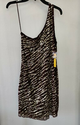Alice + Olivia Elise One Shoulder Sequin Brown Dress Women's Size 2 MSRP $396