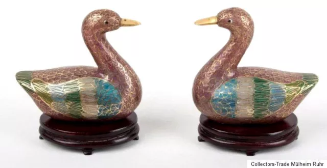 China 20. Jh Gänse A Pair Chinese Plique a jour Cloisonne Geese - Cinese Chinois