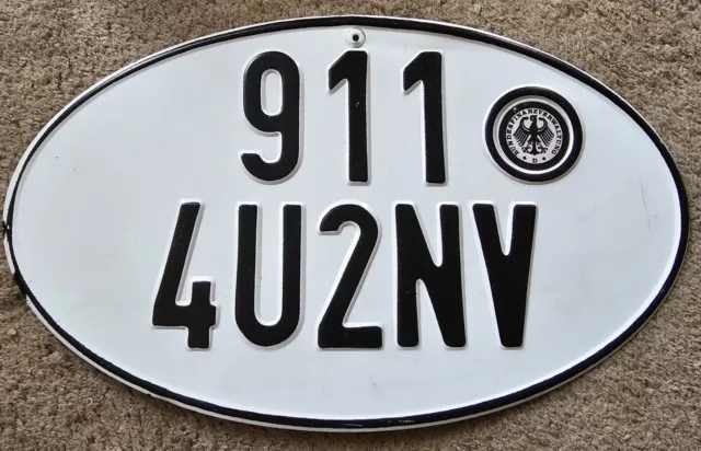 RARE VINTAGE 911 WEST GERMANY LICENCE PLATE WHITE OVAL  bundesfinanzverwaltung