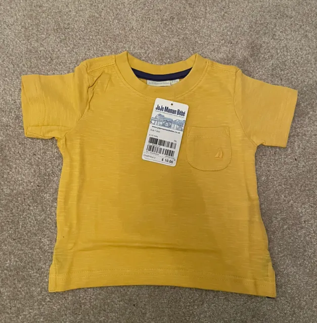 NEW: JoJo Maman Bebe Slub T-shirt Yellow Pocket, 6-12 Months - Boys Unisex