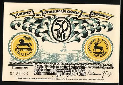 Notgeld Rossla 1921, 50 Pfennig, der alte Barbarossa der Kaiser Friedrich 2