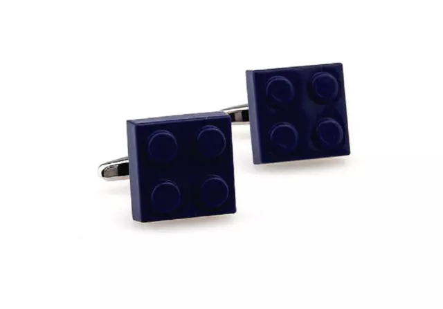 Lego Pair Cufflinks Blue Toy Building Wedding Fancy Gift Box & Polishing Cloth 2