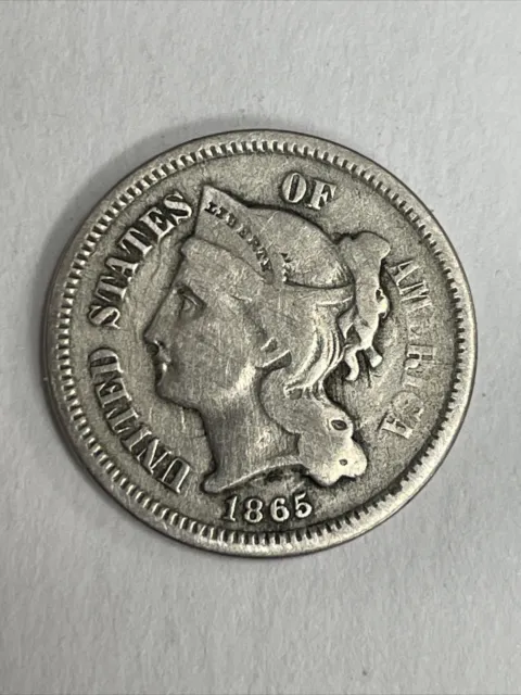 1865 Three Cent Nickel Piece 3C - ERROR?? - US Coin *See Description  FREE SHIP