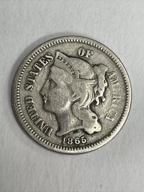 1865 Three Cent Nickel Piece 3C - ERROR?? - US Coin *See Description FREE SHIP 1865 Three Cent Nickel Piece 3C - ERROR?? - US Coin *See Description FREE SHIP