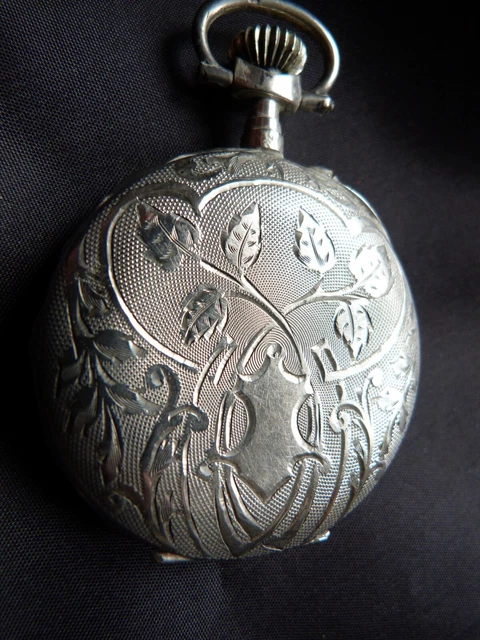 Montre à Gousset Ancienne En Argent Guillochée Et Monogrammée - Époque 1890-1899, Mécanique, Occasion