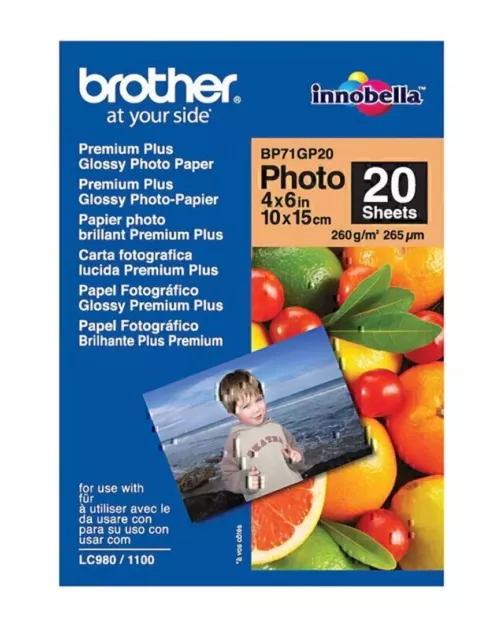 Genuine Brother Premium Plus Inkjet Glossy Photo Paper 4x6 In 20 Sheets BP71GP20