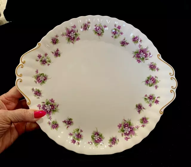 Vintage Royal Albert Sweet Violets Bone China 10 1/4"  Tab Handled Cake Plate