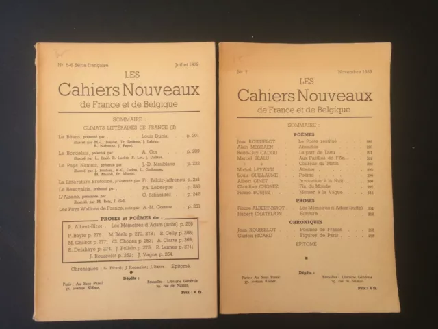 Les Cahiers Nouveaux de France et de Belgique LOT de 2 volumes 1939 Béalu PAB