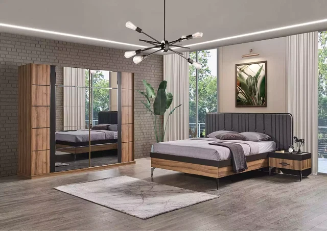 Muebles modernos de madera maciza cama mesita de noche armarios muebles de madera 4 piezas