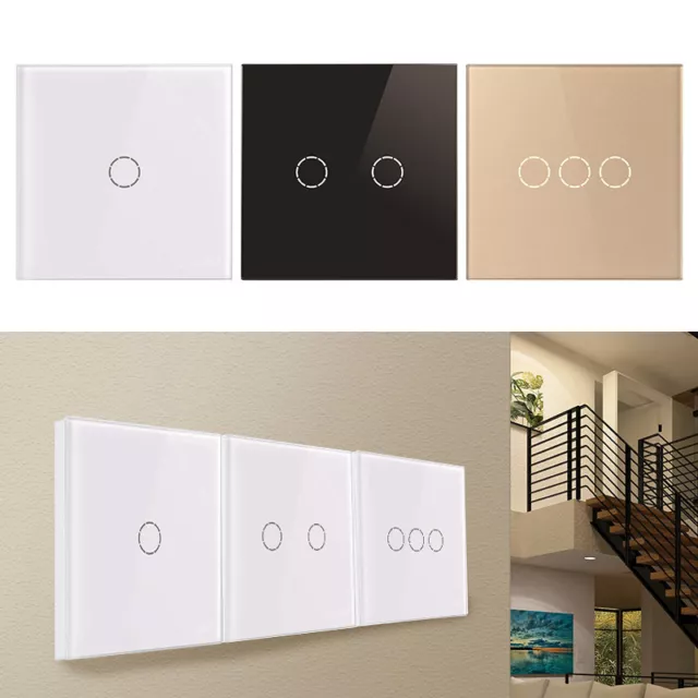1/2/3 Gang Touch Dimmer Light Wall Switch LED Light Glass Panel Remote Control