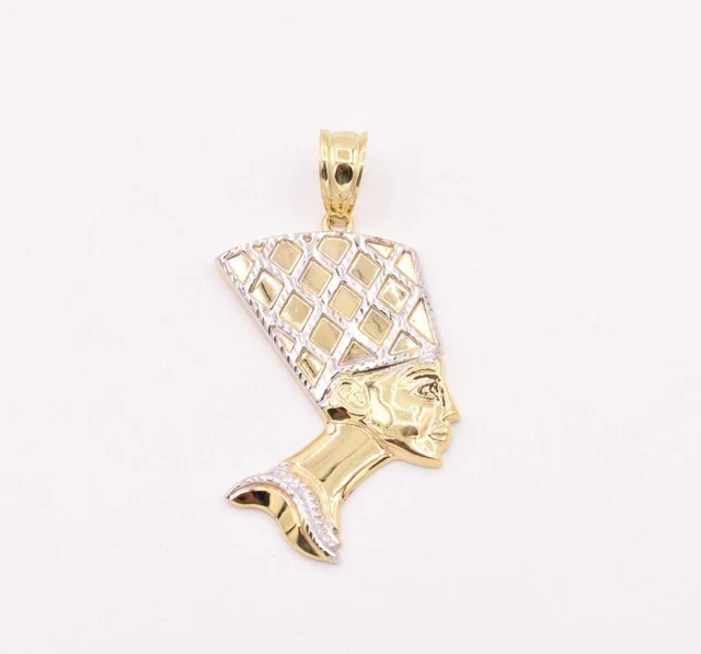 2& EGYPTIAN QUEEN Nefertiti Head Diamond Cut Pendant Real 10K Yellow