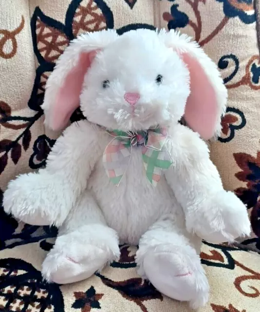 Melissa & Doug Plush White Rabbit Stuffed Animal Bunny Plaid Bow Toy