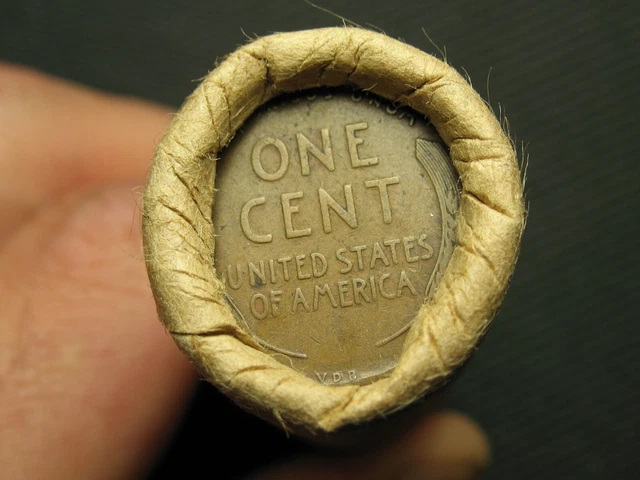 ESTATE SALE COINS! PENNY ROLL 1909 VDB LINCOLN WHEAT CENT ON BOTH ENDS LOT 503x
