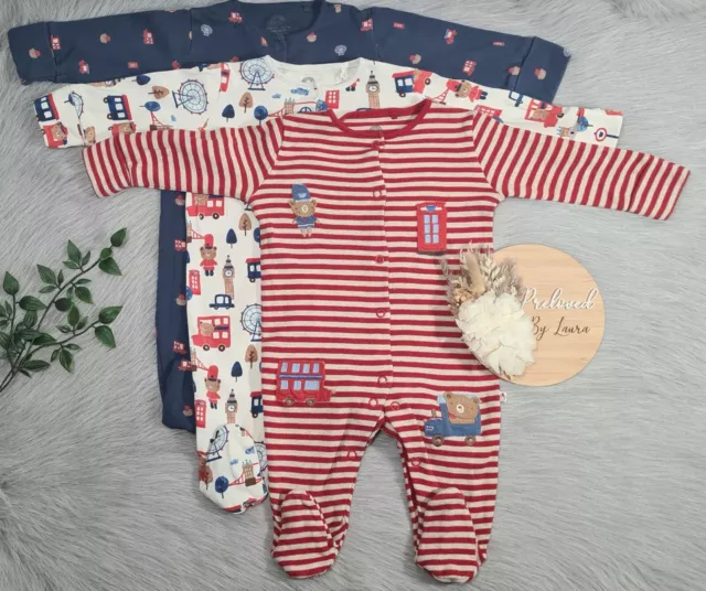 NEXT Baby Boys Set Of 3 Preloved Sleepsuits Babygrows 3-6 Month