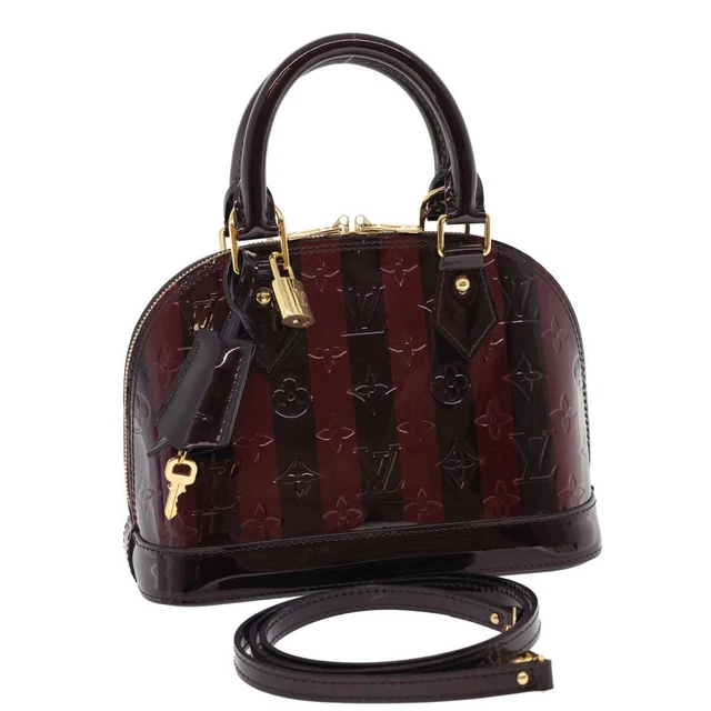 LOUIS VUITTON Monogram Vernis Rayure Alma BB HandBag Amarante M91700 Auth 23844A LOUIS VUITTON Monogram Vernis Rayure Alma BB HandBag Amarante M91700 Auth 23844A