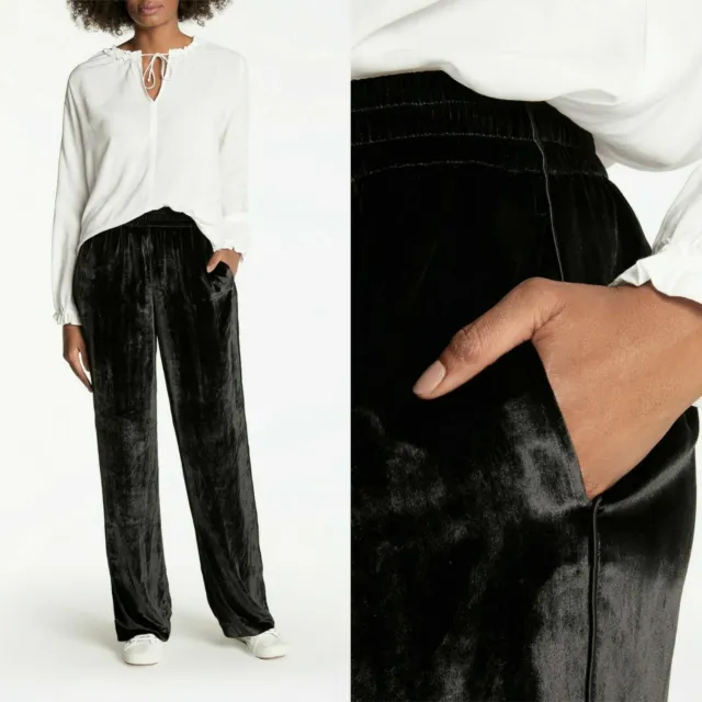J Brand Black Ardon pantaloni gambe larghe, velluto nero, grandi, prezzo di ricambio £295