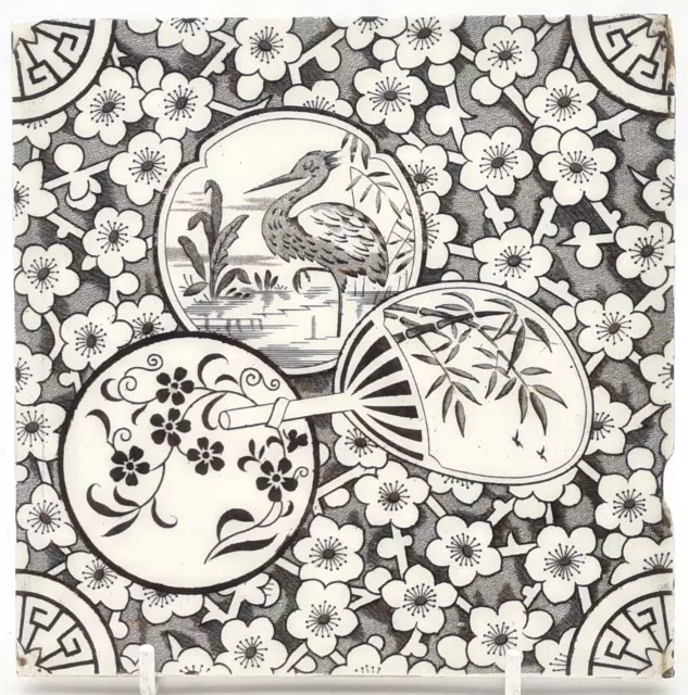 Antique Fireplace Tile Aesthetic Movement Japanesque Transfer Printed