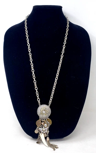 Eclectic Tassel Pendant Necklace - Tooth Butterfly Coins Bohemian Hippie Style