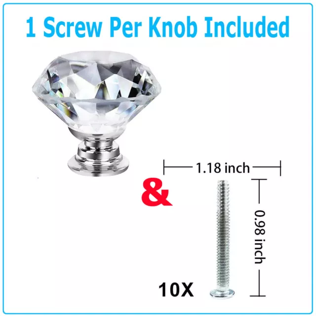 10Pcs Crystal Glass Cabinet Knob Diamond Shape 30mm Drawer Cupboard Handle Pull 3