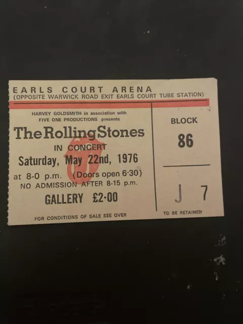 Rolling Stones Concert Ticket Earls Court  May 22nd 1976