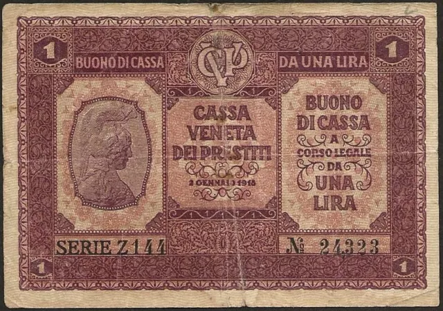 Italy - Veneto Occupation Austrian bank note 1 Lira Buono Di Cassa 02-02-1918