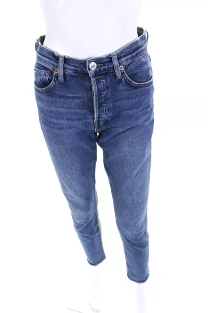 Re/Done Womens High Rise Ankle Crop Stretch Jeans Blue Cotton Size 25