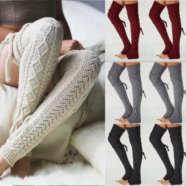 Womens Winter Warm Knit Long Socks Stockings Leg Warmers Knitted Crochet Bottoms