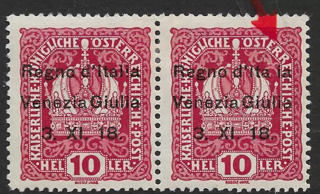 Italy/Venezia Giulia stamps 1918 Sassone 4r ERROR PAIR signed Diena  MLH  VF