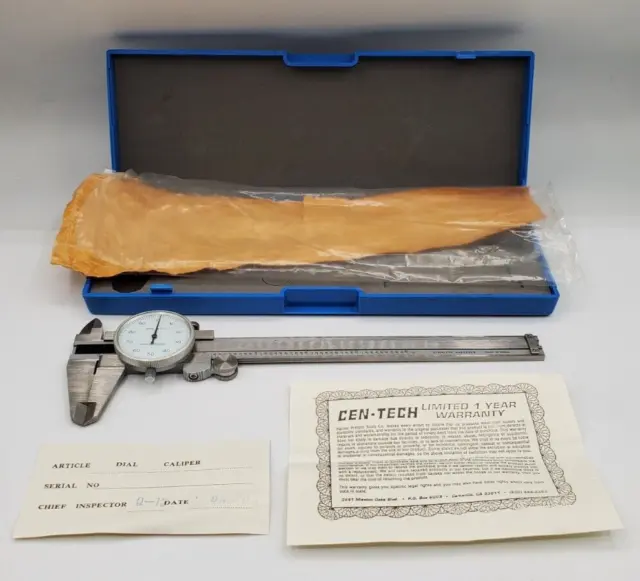 Cen-Tech Stainless Steel Dial Caliper 6" x .001" Shock-Proof P5658 with Case