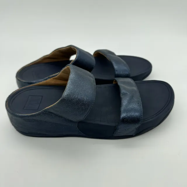 Fitflop Womens Lulu Glitzy Blue Slide Sandals Shoes 9 Medium