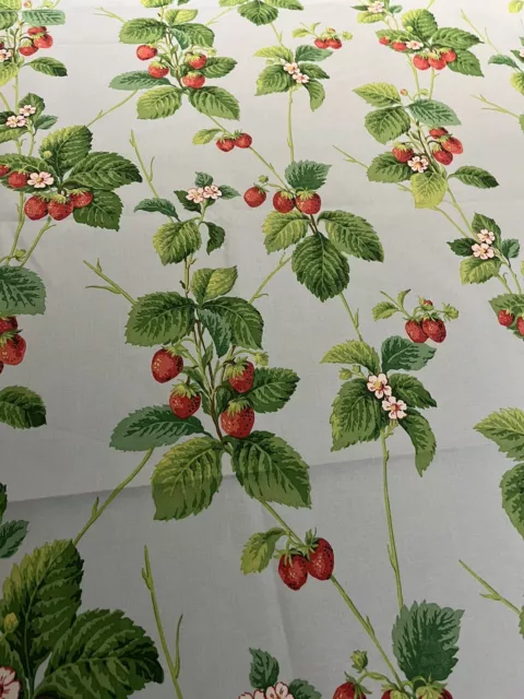 SANDERSON CURTAIN FABRIC DESIGN "Summer Strawberries" 4.2 METRES STRAWBERRY/SKY