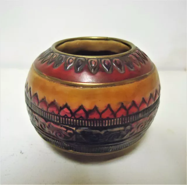 vintage Islamic enameled copper incense bowl