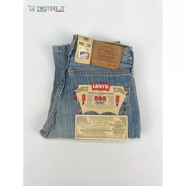 LEVIS Jeans LEVI'S 595 Blu Costine Verticali Straight Leg Vita Alta VINTAGE 90's