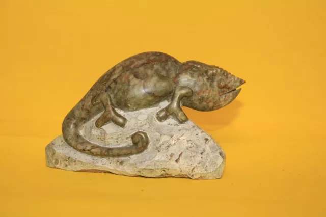 Chameleon lizard Stone carving  Brown Serpentine Shona Zimbabwe African Art #13