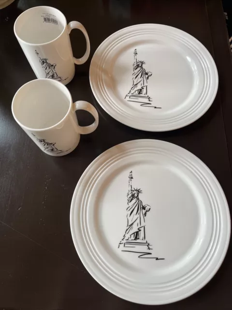 Lenox Statue Of Liberty NY Plates And Coffee Mugs (tin Can Alley) New With Tags