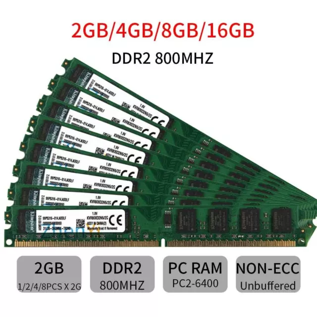 20GB 16GB 8GB 4GB 2GB PC2-6400U PC Desktop DIMM DDR2 800Mhz RAM Per Kingston IT