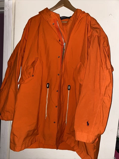 Vtg Y2k Ralph Lauren Polo Hooded Orange Nautical Chore Deck Jacket Windbreaker M