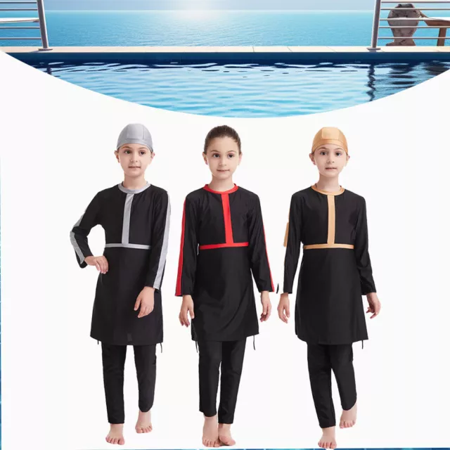 Mädchen Muslimische Bademode Islamische Schwimmanzug Langarm Badeanzug mit Cap