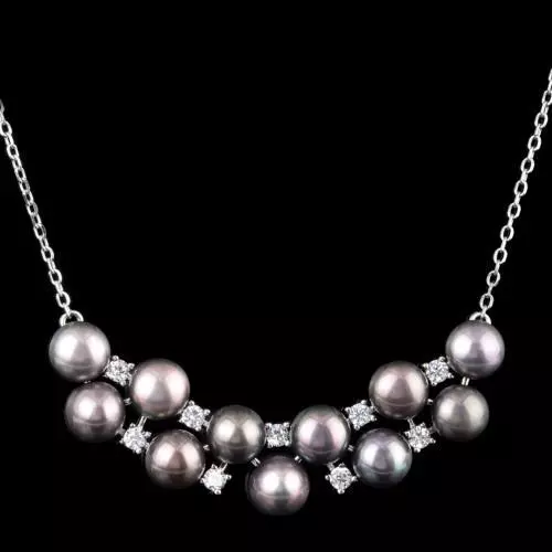 Natural 6Mm Tahitian Fresh Water Pearl Cubic Zirconia In Silver 925 Necklace