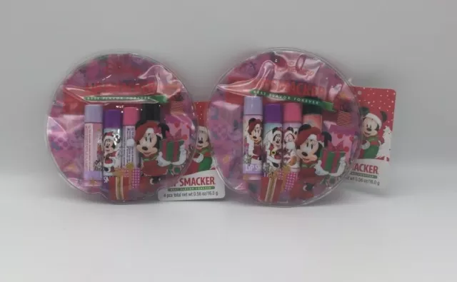 NEW! Lot Of 2 Minnie Mouse Disney Christmas Lip Smacker Sets Of 4