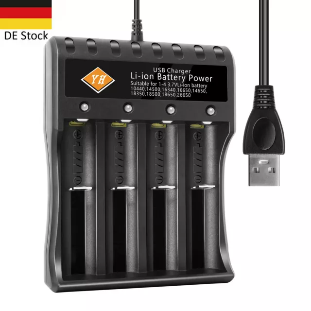 I8650 Ladegerät Charger 3,7 V Lithium-Ionen Akku LED 4 Slots USB Li-Ion Batterie