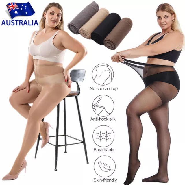 Plus Size Super Elastic Stockings Tights Womens Glossy Sheer Pantyhose Crotch