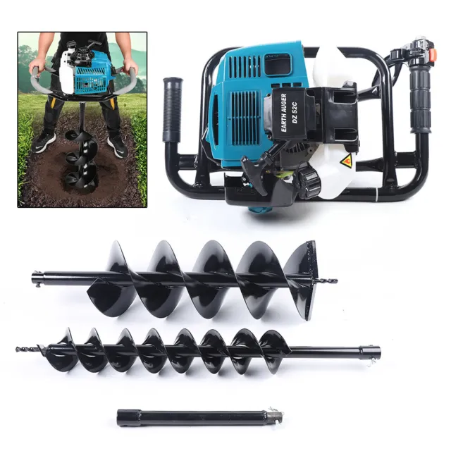 52cc 2 Stroke Post Hole Digger Gas Powered Earth Auger Drill Machine with 2 Bits