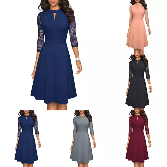 Flirty Cocktail Party Dress for Women with Hollow Lace and Pleated A Line Skirt