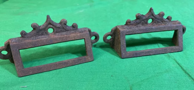 2 Victorian General Store Drawer Pulls w/ Slot for Label  Library Card Tag