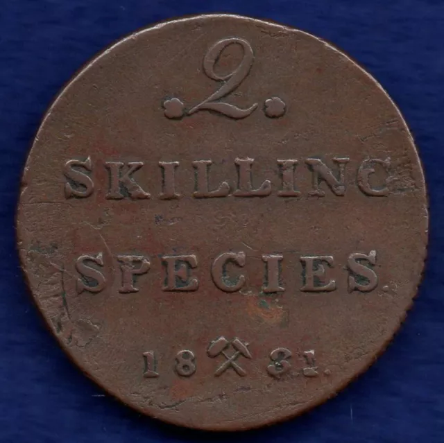 Norway 1831 2 Skilling, Better Grade (Ref. f0017)