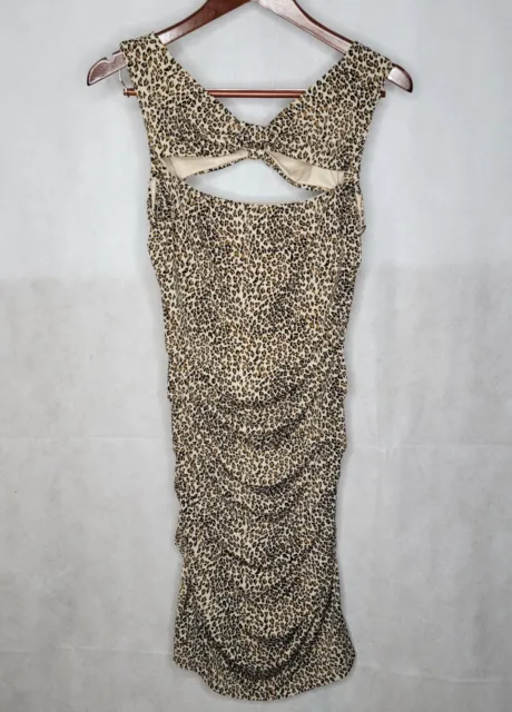 Betsey Johnson Dress Leopard Sleeveless Bodycon Ruched Sides Cut Out Zipper Back