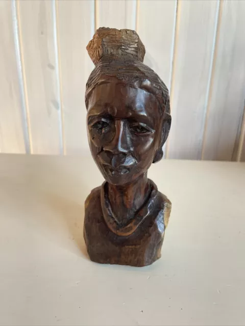 African Women Hand Carved Wooden Bust Statue 8” Tall