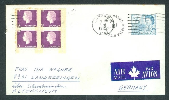 CANADA 1972 REVALUED 5c ENV UPRATED AIR TO GERMANY