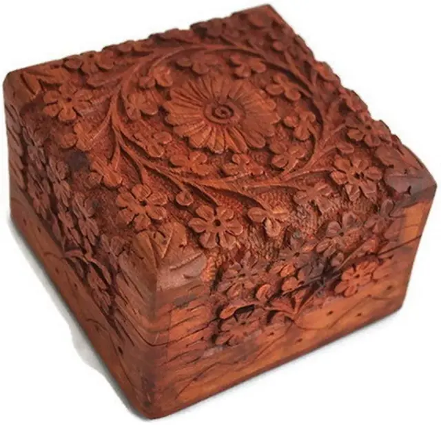 Wooden Hand Carved Keepsake Box Jewellery Armoire Chest Organiser Perfect Unique